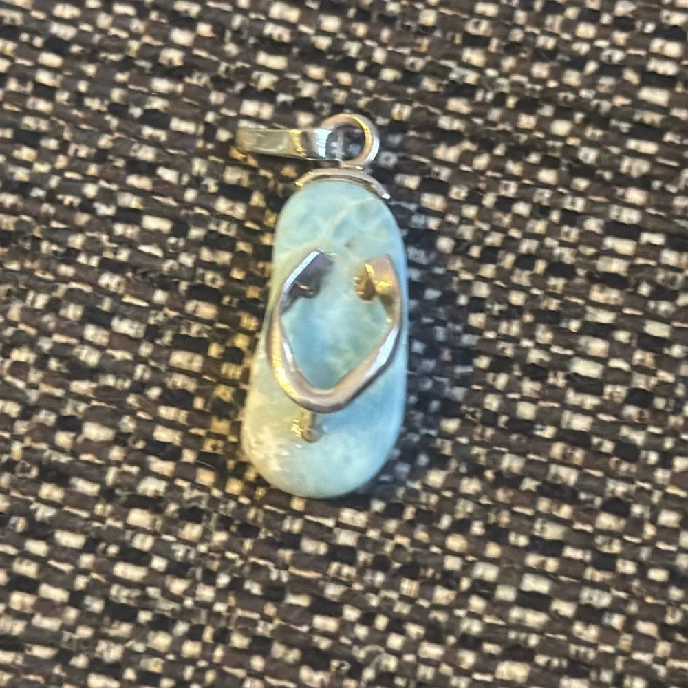 CUTE Larimar stone & 925 silver & blue flip flop pendant charm necklace jewelry
